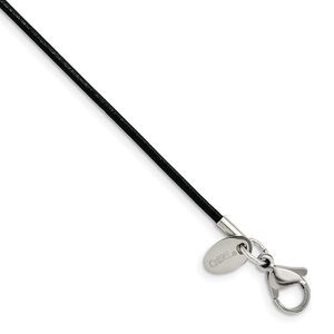1.5mm Black Leather Cord Chain & Stainless Steel Clasp Necklace, 18 In
